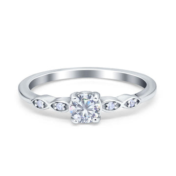 Petite Dainty Wedding Ring Round Simulated Cubic Zirconia 925 Sterling Silver